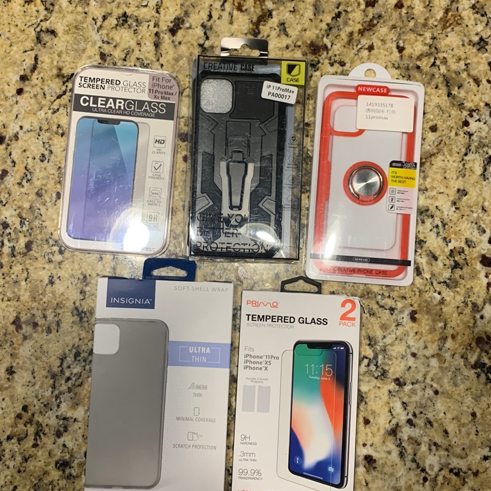 iPhone 11 phone cases (3) and screen protectors (2)
